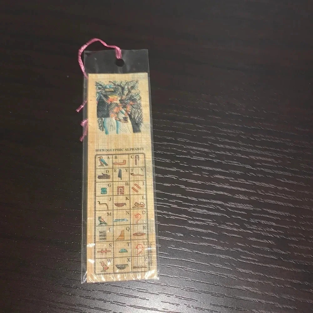 Papyrus Bookmark + 1 Wooden Ruler Egyptian Letters - Picture 4 of 4